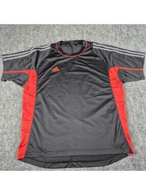 Vintage 2005 Adidas Shirt Mens L Black Red 3-Striped Short Sleeve Crew Neck Y2K